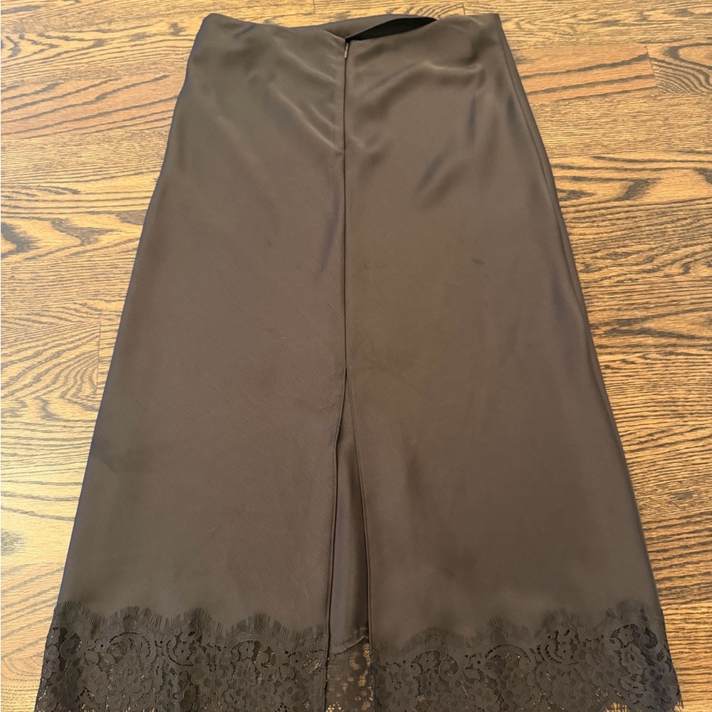 Zara Black Satin Skirt with Lace Detail - Picture 2 of 3
